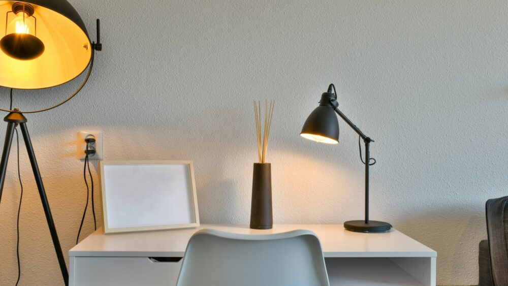 Elegant desk with lamp
